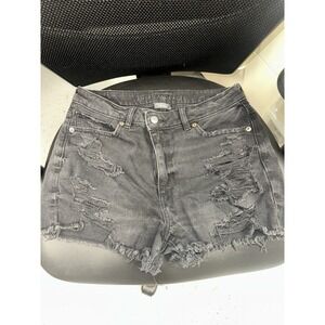 American Eagle Jean Shorts Size 6 Ripped Black Women's Comfort Stretch Waistband
